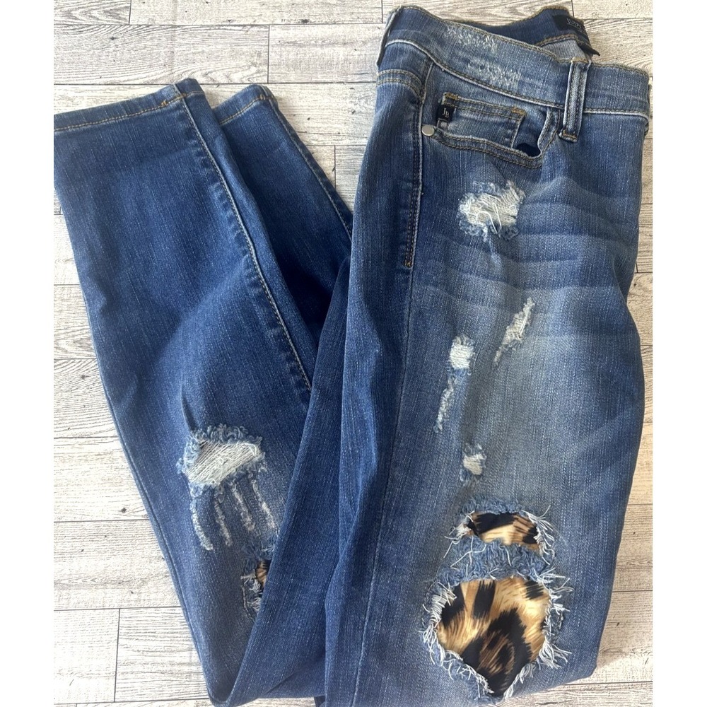 Judy Blue Jeans Size 5/27 Womens Skinny Fit Leopard Distressed‎ Blue Denim